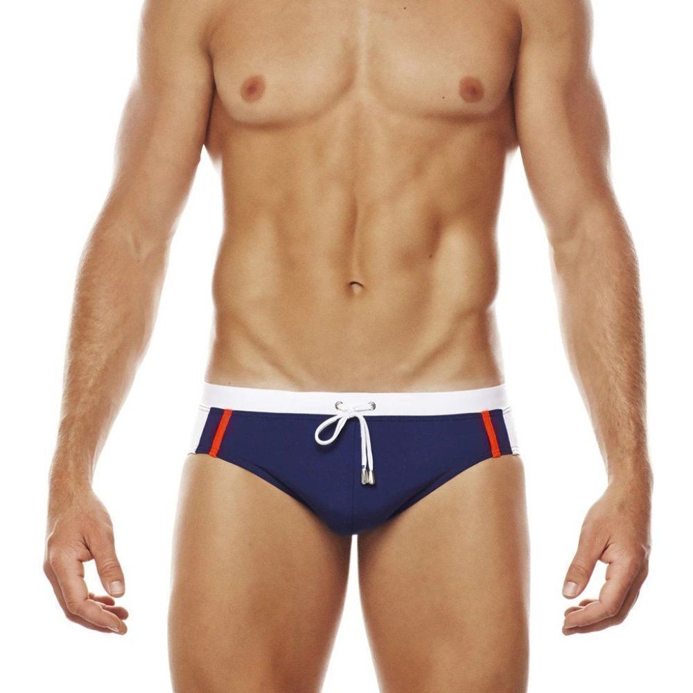 Men's color contrasting outer draw string swim briefs speedo swimwear Size L